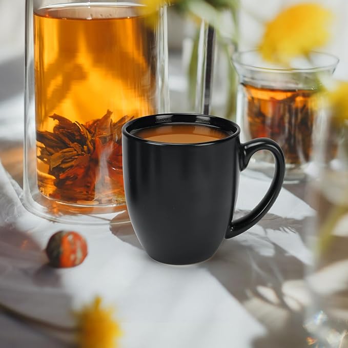 Schliersee 16 OZ Black Coffee Mugs Set of 6, Large Porcelain Mug for Cup for Latte, Tea, Cappuccino, Mocha, Cocoa, Housewarming Wedding Stoneware Mug Present