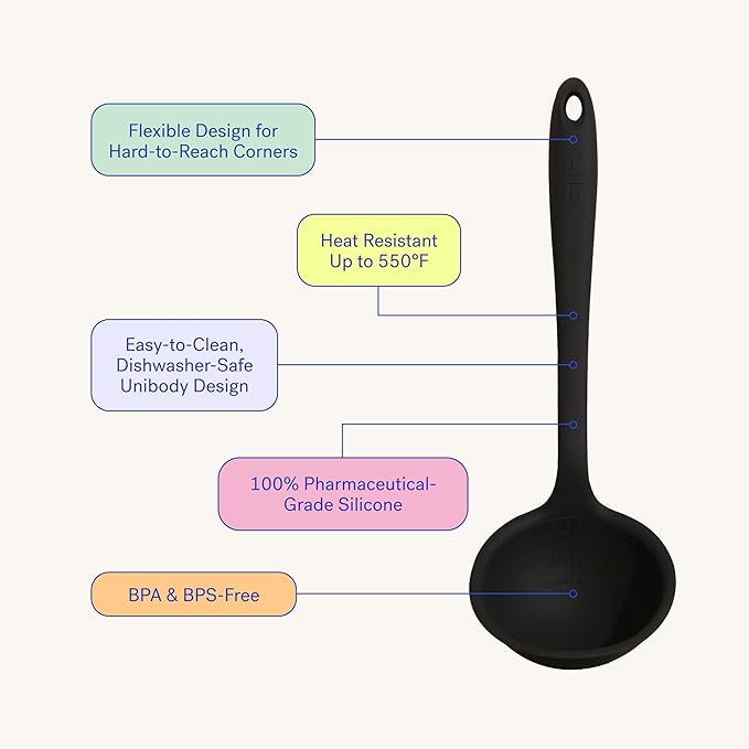 GIR: Get It Right Silicone Ladle Spoon ?밐igh Heat Resistant Kitchen Tool, Durable Cooking Utensil for Serving Soups, Stews, Sauces, and Dressings, Ultimate - 13IN - Slate