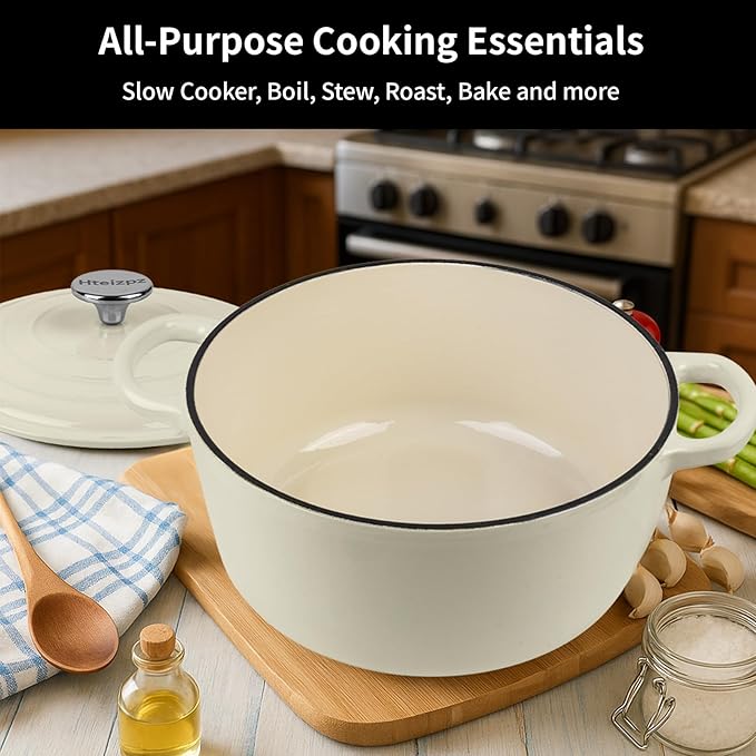 Enameled Cast Iron Dutch Oven Pot with Lid, 5.7 Quart Dutch Oven for Bread Baking, Oven Safe up to 500째 F, Suitable for Bread Baking, Braising, Roasting, Stews, White