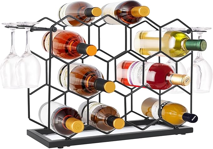 Countertop Wine Rack - 14 Bottle Freestanding Modern Black Metal Small - 3 Tier Tabletop Wine Holder Stand for Cabinet, Pantry - Wine Racks Countertop