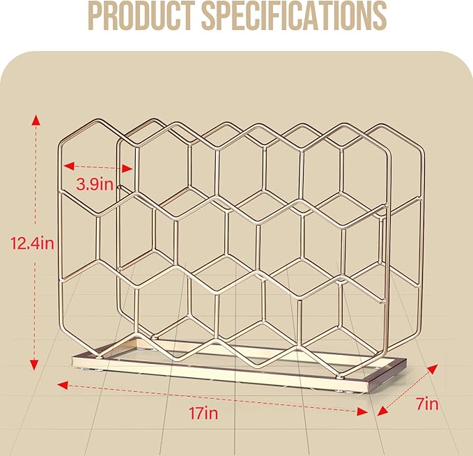 Countertop Wine Rack - 14 Bottle Freestanding Modern Gold Metal Small Wine Rack - Tabletop Wine Holder Stand for Cabinet, Pantry, Wine Bottle Storage (Large Size-Gold)