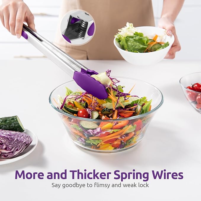 600쨘F Heat Resistant Kitchen Tongs: U-Taste 16 inch Extra Long Large Silicone Cooking Tong with Sturdy Non Stick Rubber Tips & Non Slip Silicon Coated 18/8 Stainless Steel Handle for Grill BBQ(Purple)