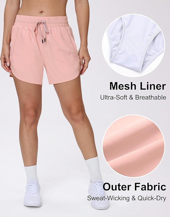 Women's 5" Running Shorts Quick Dry Sporty Athletic Gym Workout Shorts with Zipper Pockets Liner