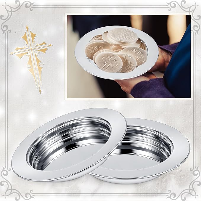 Zhehao 2 Pcs Communion Plates for Church Communion Bread Tray Plate Church Supplies Set Polished Stainless Steel Tray (Silver)