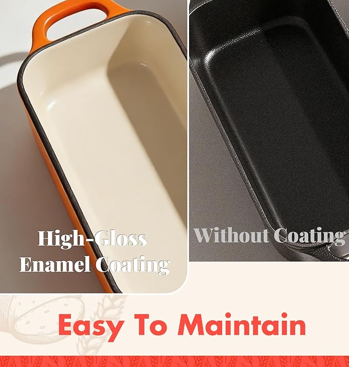 2 IN 1 Cast Iron Bread Loaf Pan with Lid, 3.4QT 9x5 Inch Dutch Oven for Bread Baking, Even Heating Bread Oven, Enameled Bread Pan for Homemade Sourdough Bread Baking & Versatile Cooking, Orange
