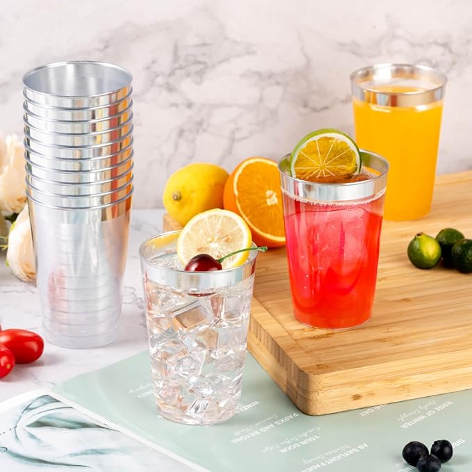 Goodluck 200PCS 14oz Silver Plastic Cups for Party, Disposable Silver Plastic Cups, Cocktail Glasses for Wedding Thanksgiving, Christmas, and Parties