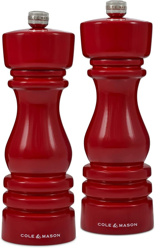 Cole & Mason London Refillable Spice Mill - Kitchen & Home Accessory - Salt & Pepper Grinder Set - Salt Mill with Ceramic Mechanism - Pepper Mill with Carbon Steel Mechanism - 7", Red Gloss