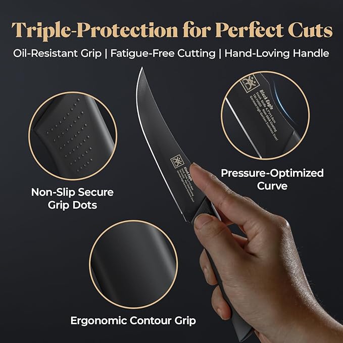 Steak Knives Set of 8 with Magnetic Knife Strip, 4.7 Inch Dishwasher Safe Non Serrated Dinner Knives, Razor Sharp for Precise Cutting, Non-Stick Blade & Non Rust, Housewarming Gifts New Home