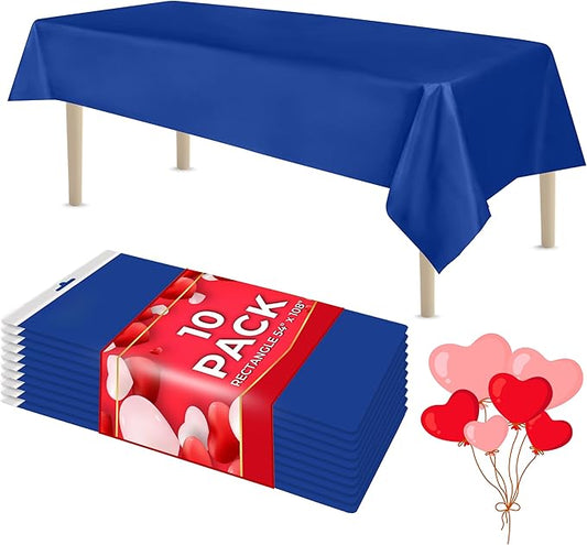 LEMON + Co. Blue Rectangle Table Cover Disposable Plastic Tablecloth 54 Inch. x 108 Inch. Premium Decorative Rectangle Table Cover 10 Pack