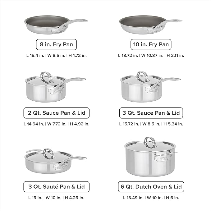 Viking PureGlide Pro 3-Ply Nonstick Cookware Set, Made without PFAS, 10-Piece Induction Pots and Pans Set, Metal Utensil Safe Titanium Nonstick Surface, Oven Safe to 600F