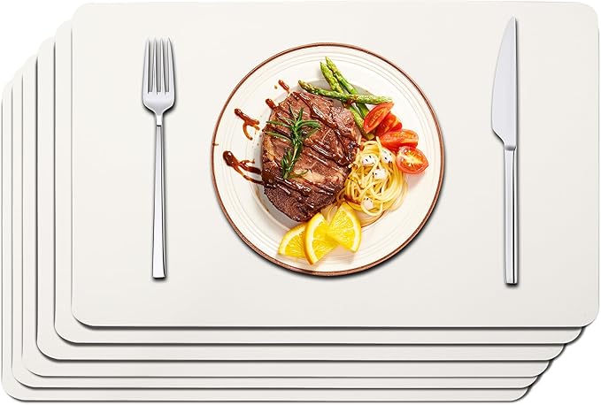 Maxpearl Faux Leather Placemats Set of 6 - Waterproof - Wipe Clean - Heat Resistant - Anti Slip Dining Table Place Mats, Suitable for Indoor & Outdoor Use, 17?쇺셹12?쇺? Ivory White