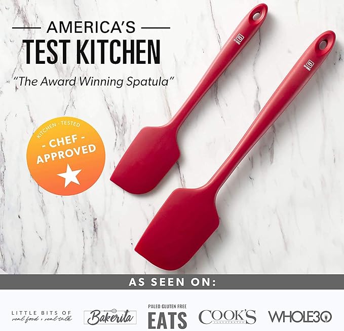 DI ORO - Large Silicone Spatula - 600쨘F Heat-Resistant Spatula - Seamless Design - Pro-Grade Non-Stick Silicone Rubber with Reinforced Stainless Steel S-Core Technology (RED)