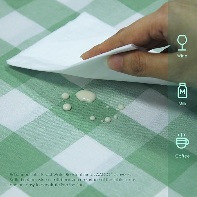 BALCONY & FALCON Rectangle Gingham Table Cloth ??Water-Resistant Cotton Blend, Spill-Proof & Washable Checkered Tablecloth for Kitchen, Dining, Picnic, Party (Green White, 55x95 Inch)