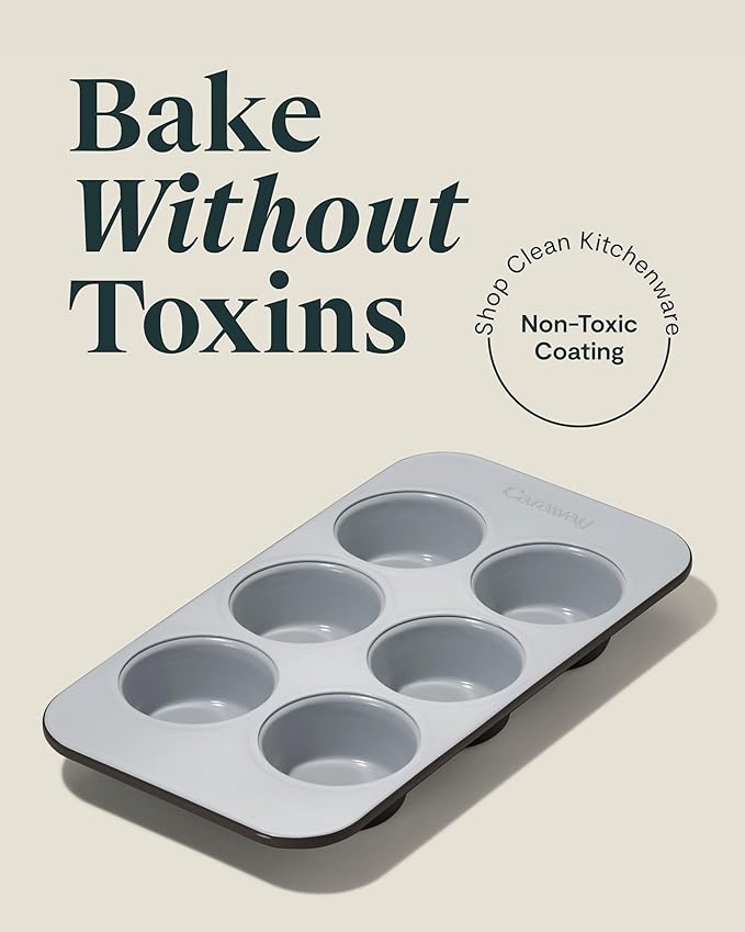 Caraway Nonstick Ceramic 6 Cup Muffin Pan ??Non-Toxic, PTFE & PFOA Free ??Oven Safe ??Aluminized Steel Core ??Small Muffin Pan for Baking Cupcakes, Muffins & More - Black