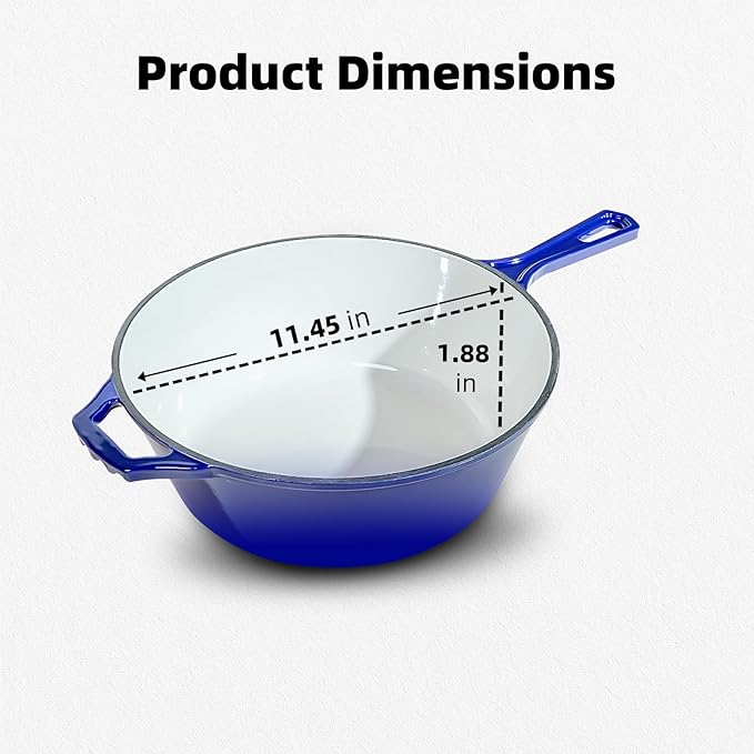 Enameled Cast Iron Braiser Pan - 2-in-1 Cast Iron Dutch Oven - 6.5QT Deep Pot with Frying Pan - Cookware Multi Cooker Skillet - for Grill Induction Stovetop Camping -Blue