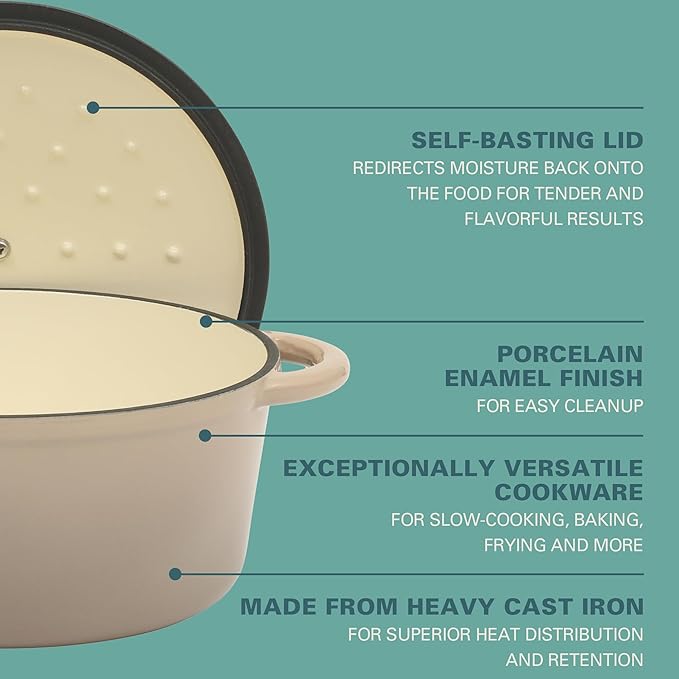 Gibson Home Addlestone 5 Qt Enameled Cast Iron Dutch Oven Pot with Lid ??Round, Oven Safe to 500째F, Ideal for Bread Baking & Stews - Gradient Taupe