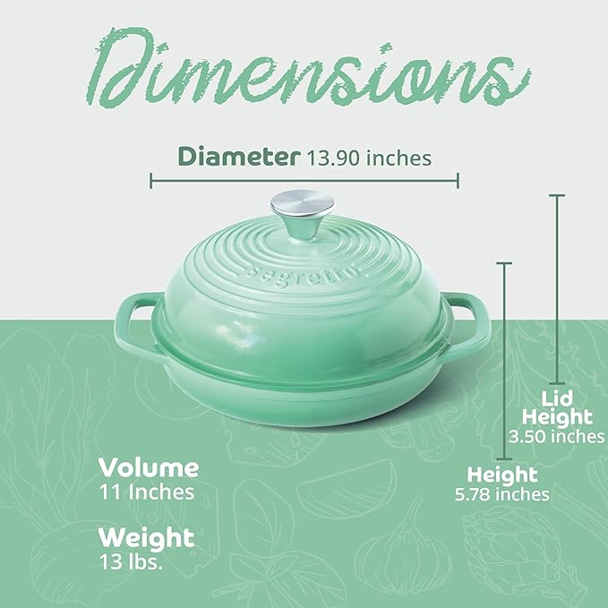 Enameled Cast Iron Bread Pan with Lid 11??Green Bread Oven Cast Iron Sourdough Baking Pan, Dutch Oven for Bread, No Seasoning Needed-Segretto Cookware