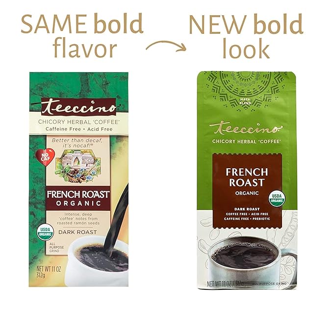 Teeccino Organic Caffeine Free Herbal Coffee, Maya French Roast, 11-Ounce Bags (Pack of 3)