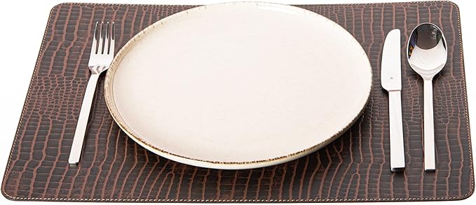 Nikalaz Set of 6 Placemats Made of Recycled Leather (18"x13", Crocodile)