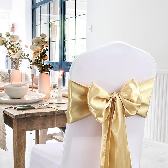 JEVIX 20 Pack Satin Table Runner 12 X 108 Inch Silk Table Runner for Party,Wedding, Birthday, Banquets,Decoration(Light Gold)
