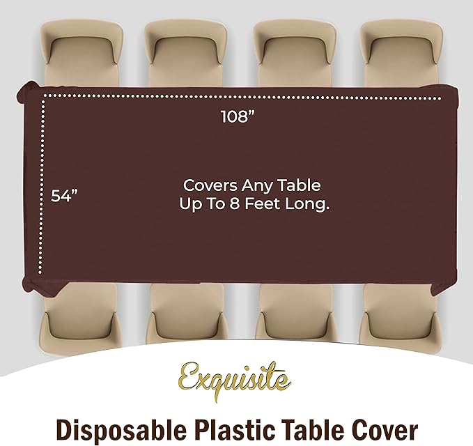 Party Solids 6-Pack Premium Plastic Tablecloth 54in. X 108in. Rectangle Plastic Table Cover - Brown