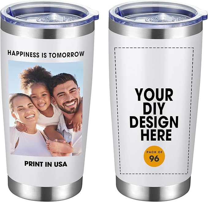 Personalized Coffee Tumbler Print in USA 20oz Stainless Steel Double Wall Insulated Coffee Cup With Text Photo Logo