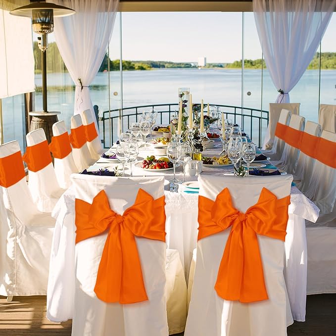 Bencailor 24 Pcs Orange Satin Table Runner Bulk 12 x 108 Inches Long Table Runners Bright Smooth Fabric Tablecloth for Wedding Banquet Birthday Valentines St Patrick's Day Party Decorations