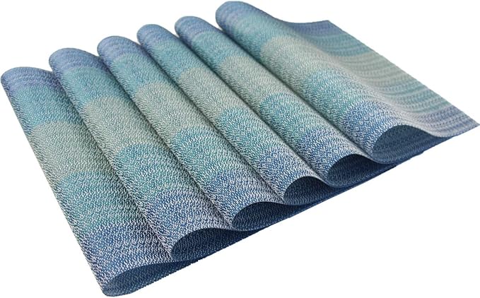 PIGCHCY Placemat,Washable Woven Non-Slip Insulation Durable Placemat Vinyl Table Mat Set of 6 (6pcs Placemats, Coastal Blue)