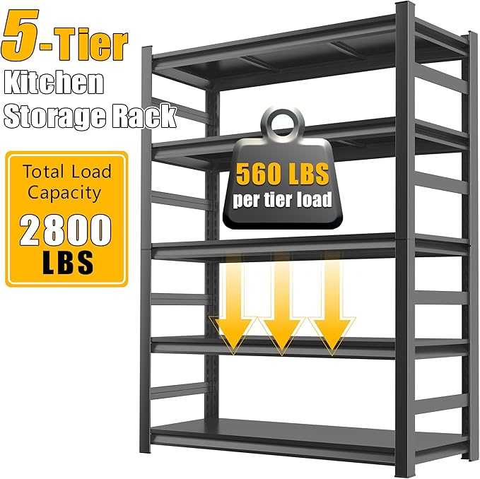 48''W Kitchen Shelves with Large Storage Capacity, Waterproof and Rust-Resistant Metal Racks, Multi-Functional Adjustable Kitchen Storage Shelf, Suitable for Kitchens, Storage Rooms, Black