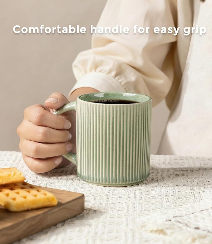 GBhome Coffee Mugs Set for 6, 11oz Coffee Cups with Handle for Man,Woman,Dad,Mom, Stoneware Mugs Sets for Coffee, Latte,Tea, Hot Cocoa, Milk, Dishwasher&Microwave Safe,Light Green