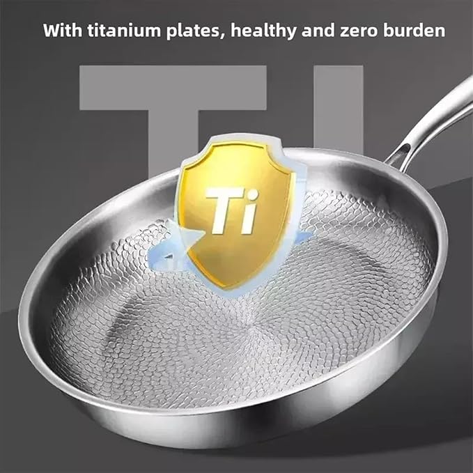 Titanium Pan with Hammer & Lid & Shovel, Titanium & Stainless Steel Pro Cookware, Scratch-Resistant & Durable Nonstick Cookware, Multifunctional Pots and Pans Set (10.23in)