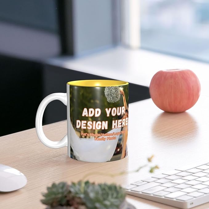 Custom Color Mugs with Partial or Full-Size Printing Customizable Photos and Text Coffee Mugs Creative Multicolor Designs Image (Full-Width, Yellow)