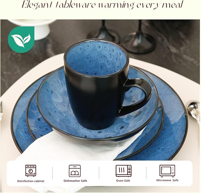 Stoneware Dinner Set Reactive Glaze (16pc Set, Capri Blue)