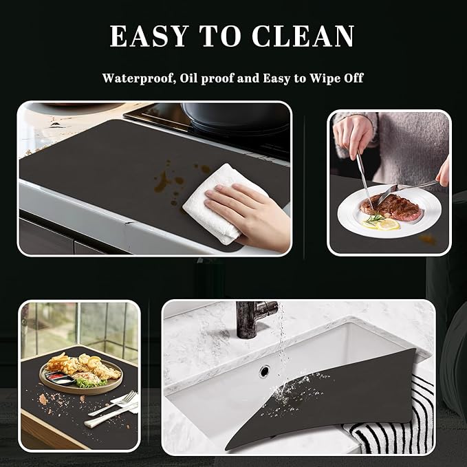 Faux Leather Placemats, Set of 4, 12''횞17' Textures on Both Sides, Heat-Resistant, Waterproof and Oil-Proof, Reversible Place Mats for Kitchen, Dining Table, Outdoor-Coffee&Black