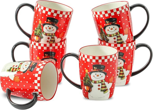HASENSE Christmas Coffee Mugs Set of 6,15oz Ceramic Mug Gift, Matching Xmas Holiday Cups with Handles for Hot Cocoa,Coffee,Christmas Gifts for Women,Family, Friends