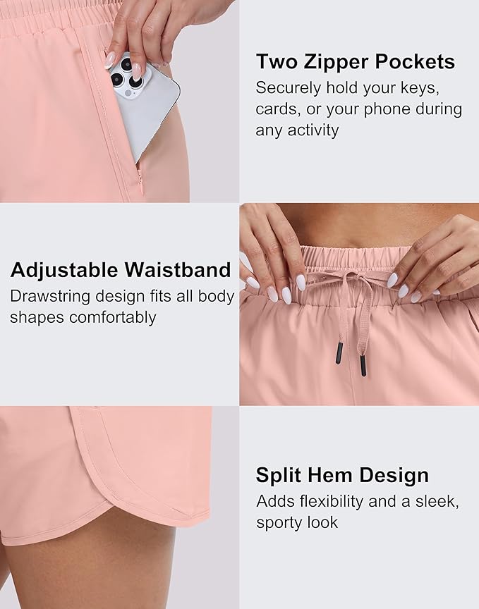 Women's 5" Running Shorts Quick Dry Sporty Athletic Gym Workout Shorts with Zipper Pockets Liner