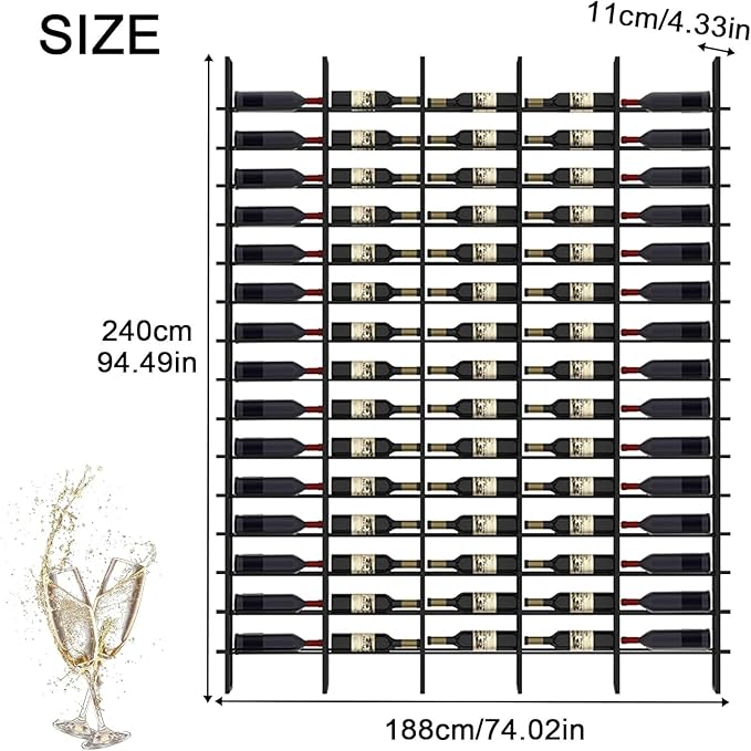 Wall Mounted Wine Rack, H 94.49inch, 16 Rows, Brown 80 Bottle Wine Cellar Racks, Metal Wine Bottle Holder for Home Bar, Wine Kitchen Storage (Brown, 5 Columns竊?0 Bottles竊?