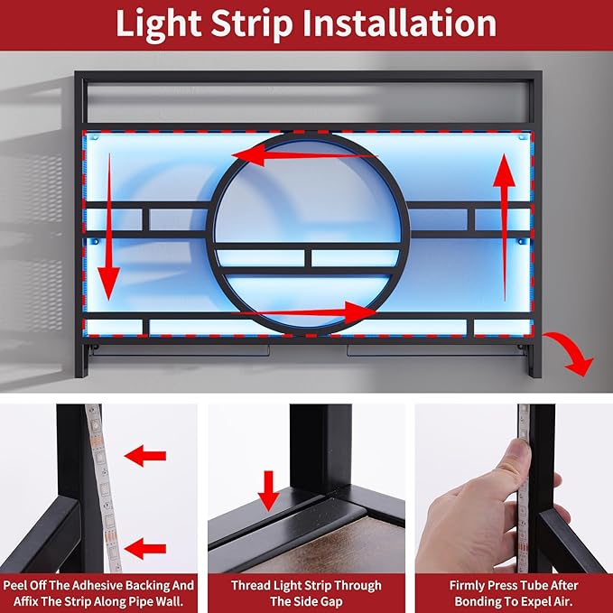 3-Tiers 39in Wine Rack Wall Mounted with Upgarded LED, Floating Bar Shelves with Wine Glass Holder Hanging Industrial Liquor Shelf, Wall-Mounted Wine Racks Cabinets for Home Bar, No Assembly Required