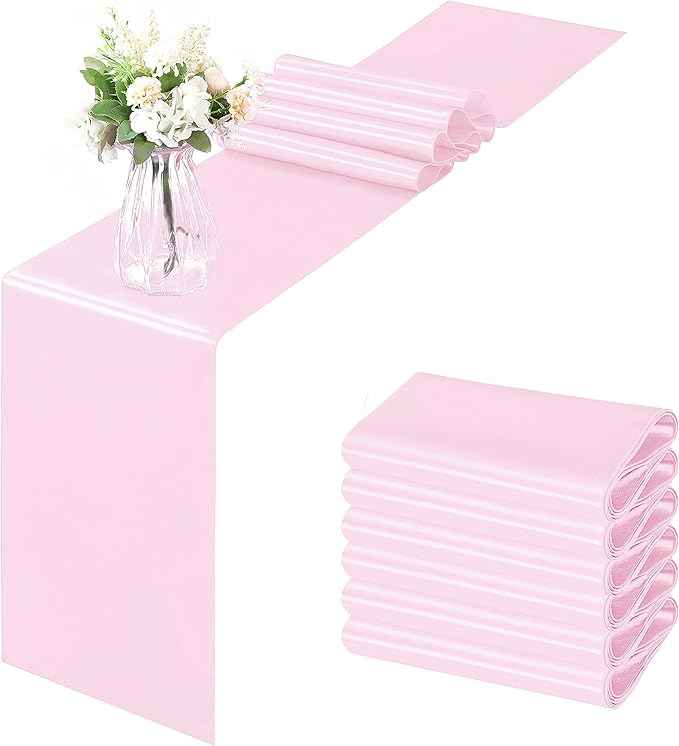 Horbaunal 6 Pack Satin Runners 12 x 108 Inch Bright Silky Smooth Satin Table Runners for Birthday Wedding Party Banquets, Light Pink