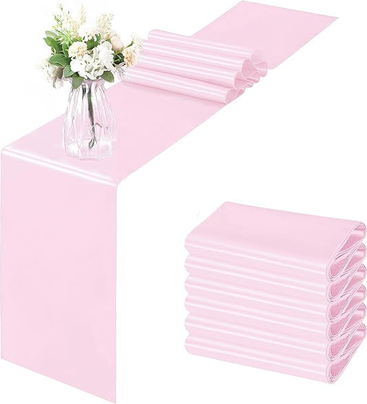 Horbaunal 6 Pack Satin Runners 12 x 108 Inch Bright Silky Smooth Satin Table Runners for Birthday Wedding Party Banquets, Light Pink