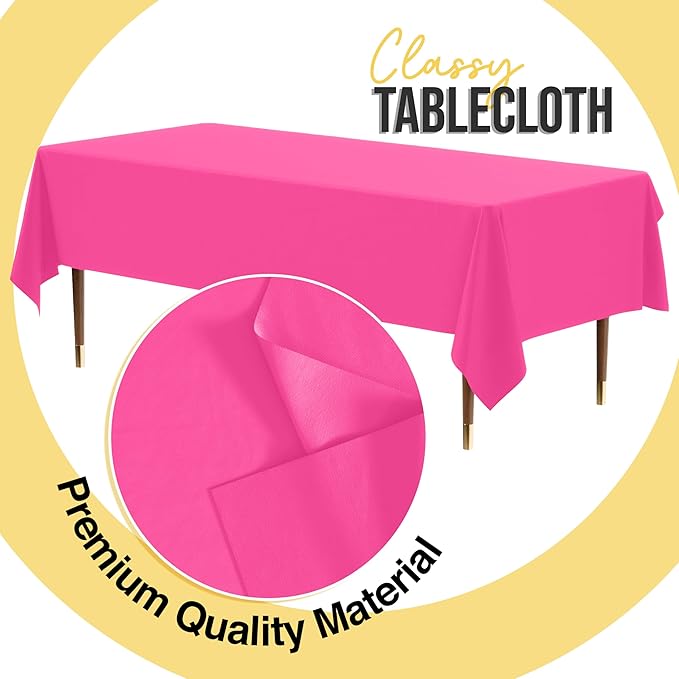 Exquisite 66% Thicker Premium Plastic Table Cloth Rectangle Table Cover 0.5 Mil 24 Pack Cerise Table Cloth 54 Inch x 108 Inch Disposable Tablecloth Won't Tear Easily Like Cheap Thin Brands