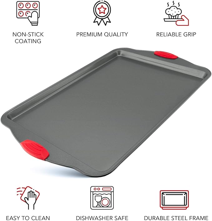 Premium Nonstick Baking Sheet Pans ??Set of 3, Heavy-Gauge Carbon Steel, Warp, Dent, and Rust-Resistant ??Gourmet Rimmed Half Cookie Sheet Trays, Non-Toxic for Exceptional Baking Performance