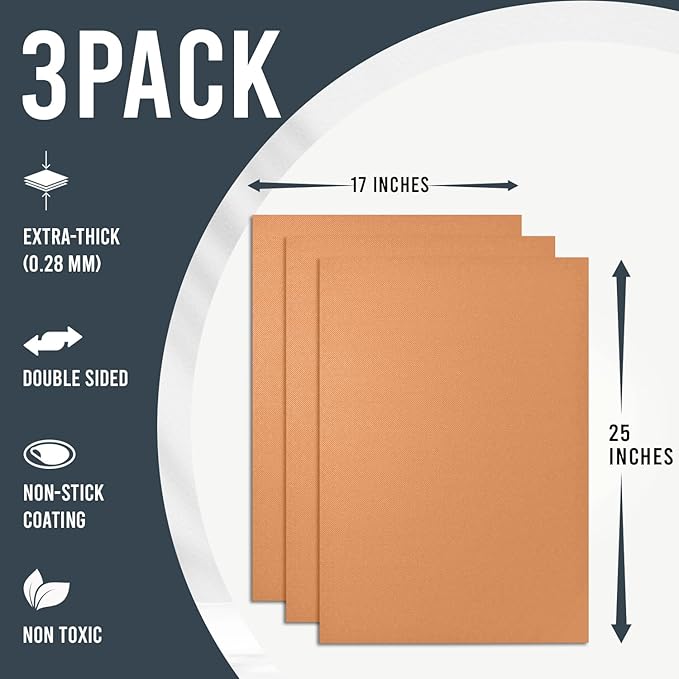 Non Stick Oven Liners for Bottom of Oven, 3 Pack Large Heavy Duty Mats, 17??x 25??BPA and PFOA Free Reusable Mat for Toaster Electric Gas Stove Microwave Charcoal or Gas Grills (Copper)