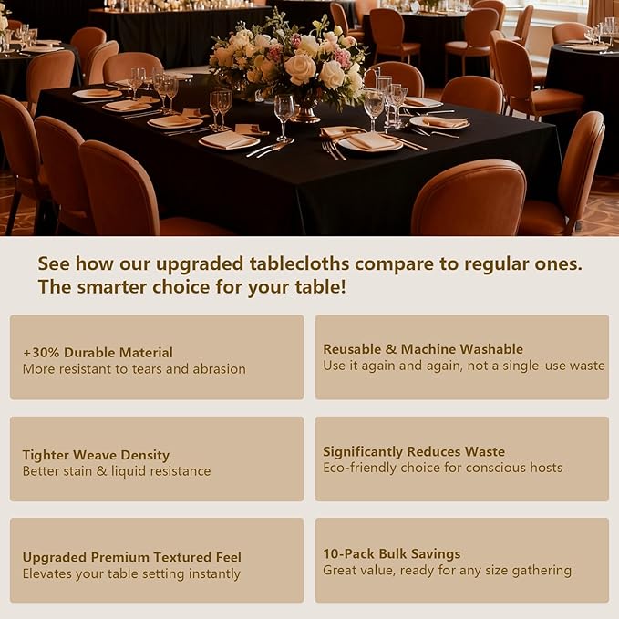 ITWMTTO 10-Pack Black Tablecloths Rectangular 60x126 Inch - Heavy-Duty Polyester Fabric Table Cloth Rectangle Table Cover for Rectangle Tables - Reusable & Washable