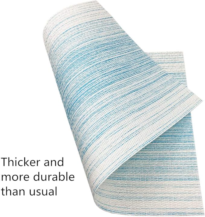 Placemat,Blending Color Durable Woven Vinyl Placemat Washable Heat-Resistant Anti-Skid Kitchen Dining Table Mats (Set of 6, Blue with White)