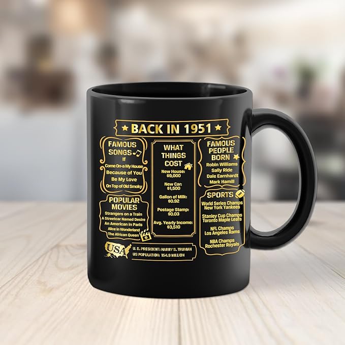 QUPT 75th Birthday Gifts for Women Men, 75th Birthday Gifts for Him, 1951 Birthday Gifts for Women Men, 75 Years Old Gifts, 1951 Birthday Gifts for Her Him, 75th Birthday Presents Coffee Mug