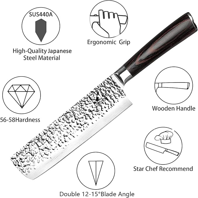 imarku Nakiri Knife Meat Cleaver, Razor Sharp 7 Inch Chef Knife Japanese Stainless Steel Vegetable Kitchen Knife with Ergonomic Handle for Home, Christmas Gifts for Women and Men