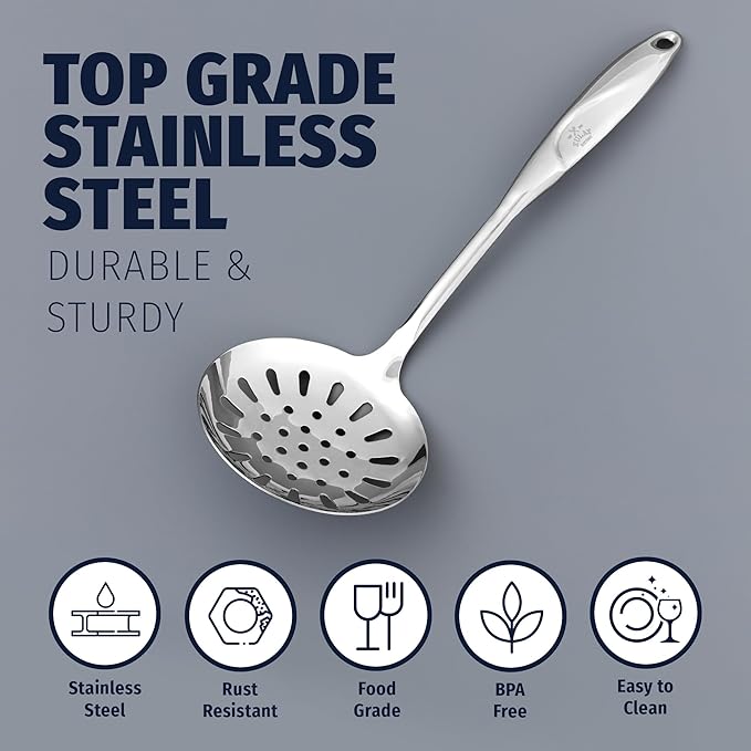 Zulay Kitchen Stainless Steel Slotted Spoon - 14.5??Large Skimmer Frying Spoon for Draining & Serving - Heat-Resistant, Rust-Proof & Dishwasher Safe Kitchen Utensil for Everyday Use