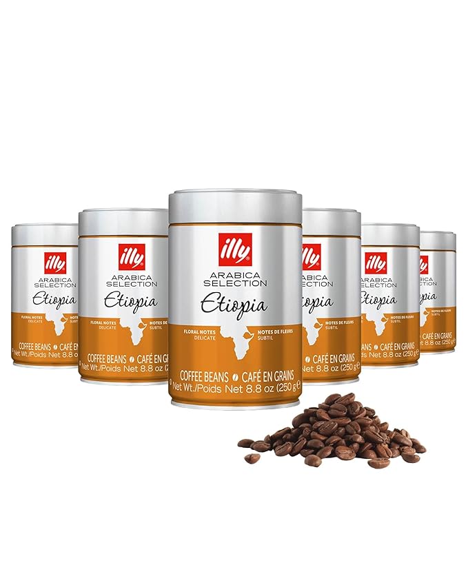 illy Whole Bean Coffee, Etiopa Single Origin Light Roast, 100% Arabica, Premium Italian Coffee, Ideal for Espresso, Drip, Moka and French Press Brewing, 8.8oz, 6 Pack