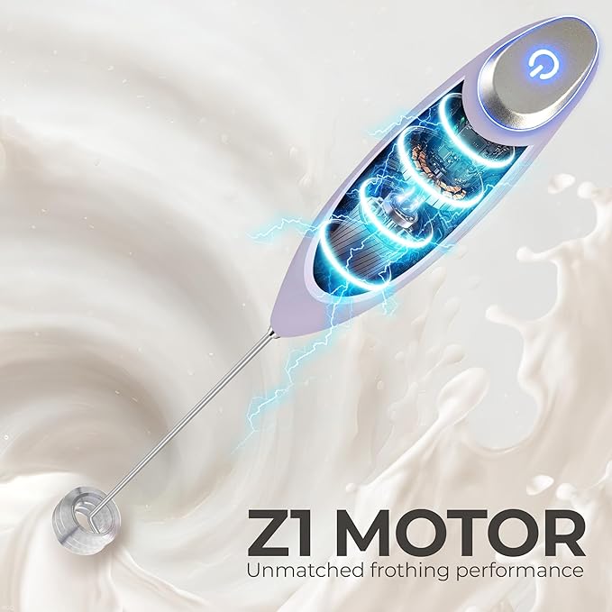 Zulay Kitchen Patented Tornado Triple Whisk Milk Frother with 4 Duracell Batteries ??Handheld Foam Maker for Coffee, Lattes, Matcha & Hot Chocolate ??Rich, Creamy Froth in Seconds